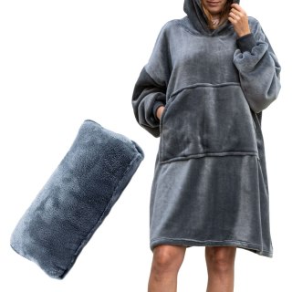Bluzair Bluza Koc Oversize z Kapturem Polska Szary