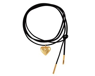 Czarny choker ze złotym pękatym serduszkiem, wiązany z przodu (C24/WIO/05AU)