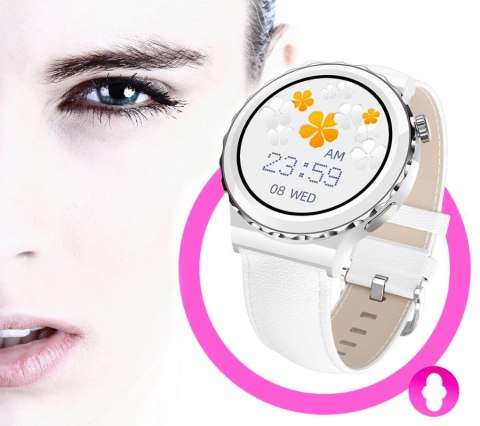 Smartwatch Damski Rubicon RNCE92-1 Srebrny-Ceramiczna Bransoleta + Biały Silikonowy Pasek