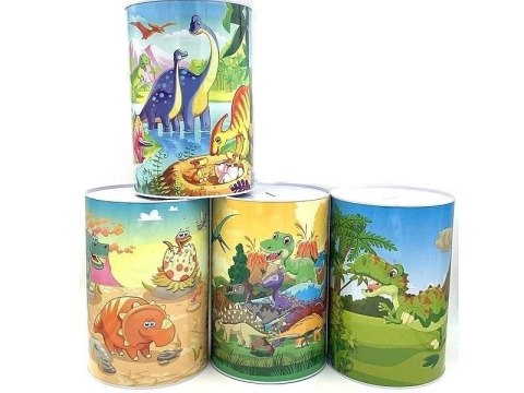 Skarbonka puszka metalowa dinozaury mix