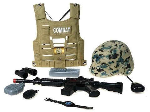 Zestaw wojskowy z hełmem i kamizelką