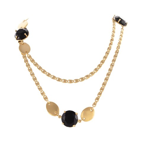 Długi naszyjnik z czarnymi, dużymi kryształkami i owalnymi blaszkami (C25/WIO/53AU)