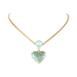 Naszyjnik z gniecionym, miętowym sercem, z kryształkiem Primero (C25/JES/18AU)