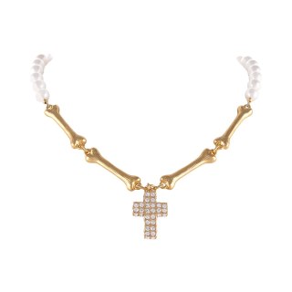 Choker z pereł i kosteczek z kryształowym krzyżykiem Aria Rockstar Collection (C25/NUT/13AU)