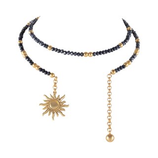 Choker z granatowych koralików i kuleczek, ze słoneczkiem (C25/MEM/29AU)