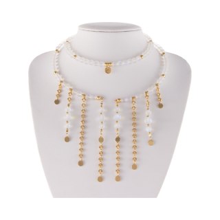 Choker z opali i złotych kulek, z wiszącymi łańcuszkami (C25/MEM/20AU)