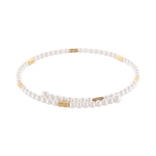 Choker z satynowych perełek i złotych, prostokątnych przekładek (C25/MEM/09AU)