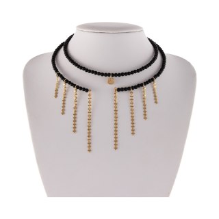 Elastyczny choker z onyksów, z wiszącymi łańcuszkami (C25/MEM/10AU)