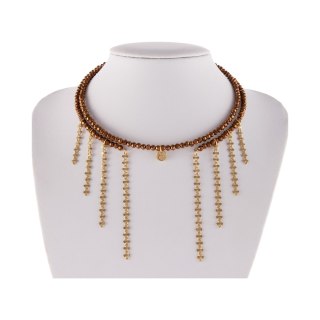 Choker z czekoladowych koralików, z wiszącymi łańcuszkami (C25/MEM/14AU)