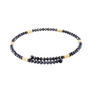 Choker z granatowych koralików i złotych, prostokątnych przekładek (C25/MEM/06AU)