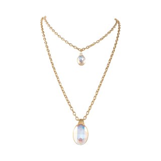 Długi naszyjnik z dużym i średnim wiszącym, owalnym kryształem Primero (C25/JES/27AU)