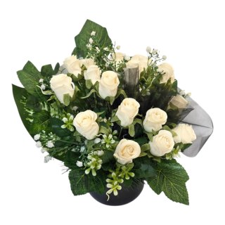 Stroik na cmentarz grób kompozycja kwiatowa na grób miska róże