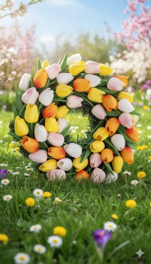 Premium wiosenny wianek na drzwi tulipany stroik dekoracja domu