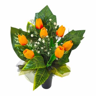 Bukiet flakon stroik na cmentarz kompozycja kwiatowa na grób tulipany