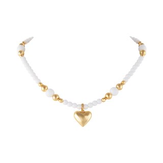 Naszyjnik z agatów i złotych kuleczek z pękatym serduszkiem (C25/KOR/84/1AU)
