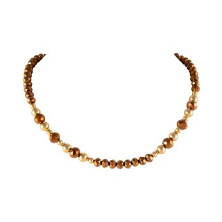 Naszyjnik z czekoladowych koralików i złotych kulek (C25/KOR/88AU)