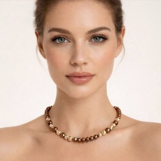 Naszyjnik z czekoladowych koralików i złotych kulek (C25/KOR/88AU)