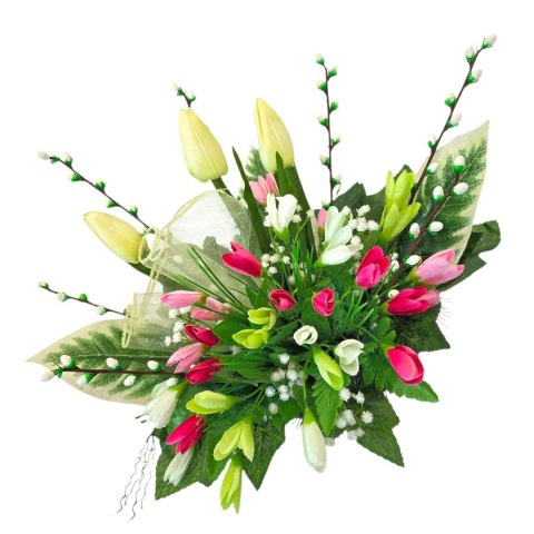 Stroik na cmentarz kompozycja kwiatowa na grób krokusy bazie tulipany