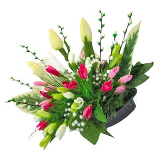 Stroik na cmentarz kompozycja kwiatowa na grób krokusy bazie tulipany