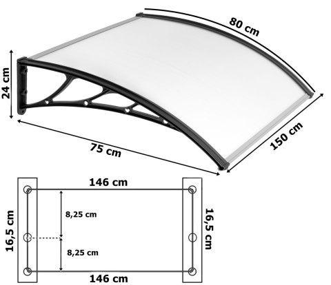 Daszek nad drzwi Eko 80x150cm czarny