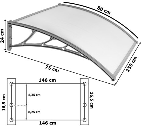 Daszek nad drzwi Eko 80x150cm szary