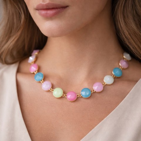 Naszyjnik z kolorowymi, okrągłymi kryształkami (C25/JES/124AU)