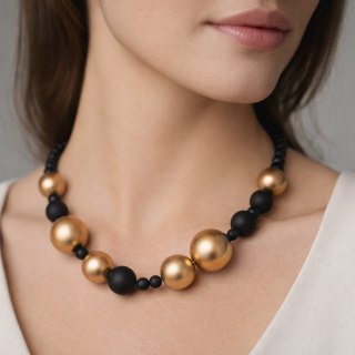 Naszyjnik z onyksów i złotych pereł (C25/KOR/81AU)