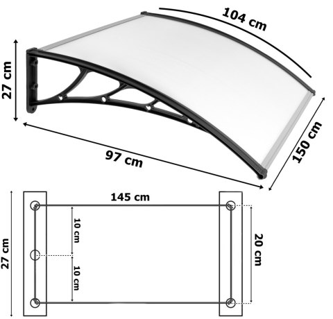 Daszek nad drzwi Miro 100x150cm czarny