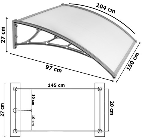 Daszek nad drzwi Miro 100x150cm szary