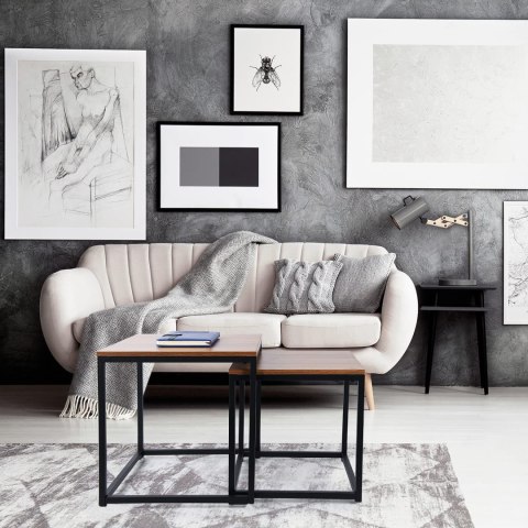 Stoliki kawowe loft PRAVEN RUSTIC postarzany dąb