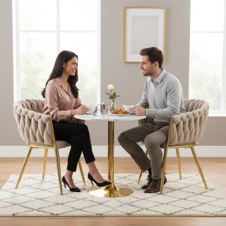 Krzesło welurowe plecione COFTON gold VELVET beżowy