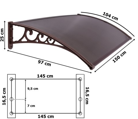 Daszek plastikowy Miko 100x150cm brązowy