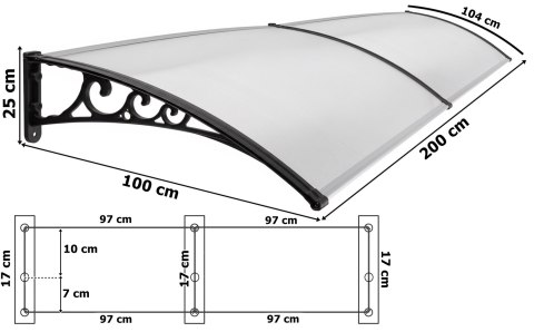 Daszek nad drzwi Dako Duo 100x200cm czarny