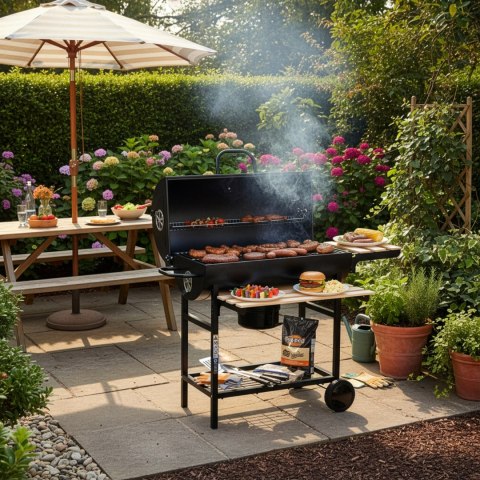 Grill węglowy ogrodowy 2 ruszty popielnik BAREL WOOD