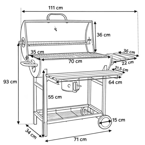 Grill węglowy ogrodowy 2 ruszty popielnik BAREL WOOD