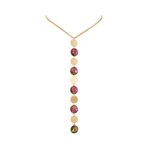 Naszyjnik tył - przód z okrągłymi kryształkami i blaszkami (C25/JES/147AU)