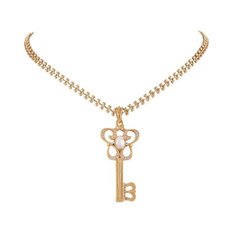 Naszyjnik z zawieszką w kształcie klucza, z białymi kryształkami Preciosa (C25/JES/156AU)