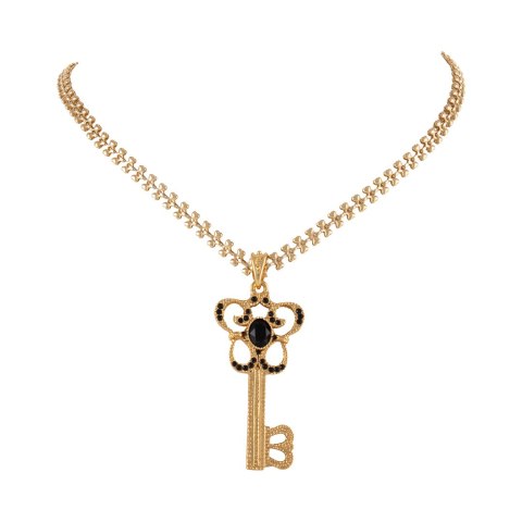 Naszyjnik z zawieszką w kształcie klucza, z czarnymi kryształkami Preciosa (C25/JES/156/1AU)