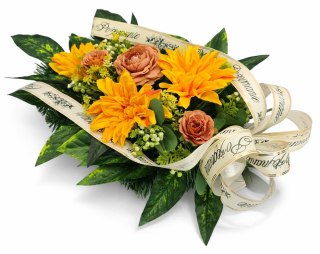 Wiązanka pogrzebowa wieniec na pogrzeb sztuczne kwiaty + własny napis