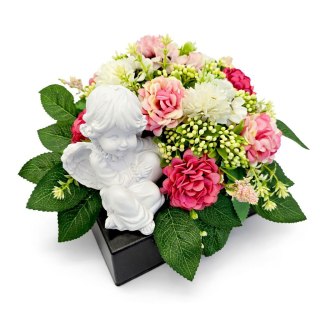 Stroik na cmentarz kompozycja kwiatowa na grób dziecka z aniołkiem