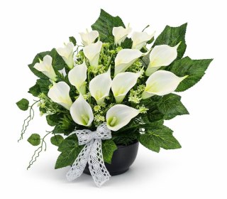 Stroik na cmentarz białe kalie piankowe + misa z obciążeniem