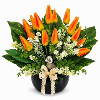 Stroik na cmentarz Wielkanoc kompozycja kwiatowa na grób miska