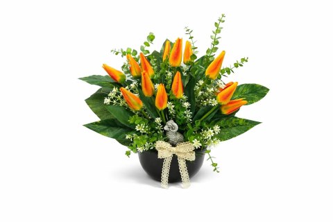 Stroik na cmentarz Wielkanoc kompozycja kwiatowa na grób miska