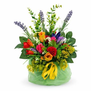 Stroik na cmentarz kompozycja kwiatowa na grób miska wiosenna