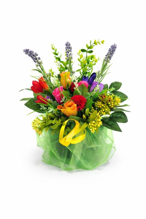 Stroik na cmentarz kompozycja kwiatowa na grób miska wiosenna