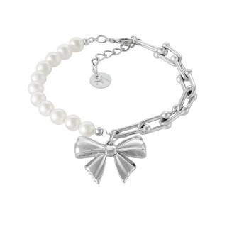Bransoletka z pereł i łańcucha, z gładką kokardką Aria Princess Collection (B25/NUT/04AG)