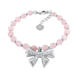 Bransoletka z różowych opali z kokardką zdobioną kryształkami Aria Princess Collection (B25/NUT/08AG)