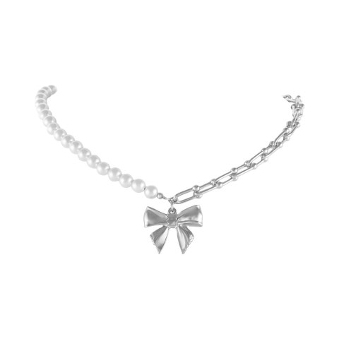 Choker z pereł i łańcucha, z gładką kokardką Aria Princess Collection (C25/NUT/04AG)