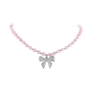 Choker z różowych opali z kokardką zdobioną kryształkami Aria Princess Collection (C25/NUT/08AG)