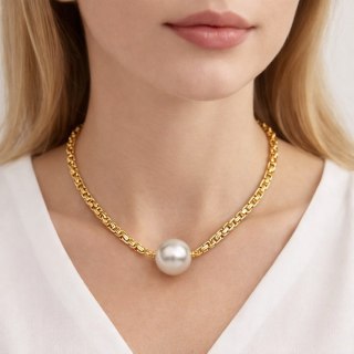 Naszyjnik splot królewski z dużą, białą perłą (C25/KOR/107AU)